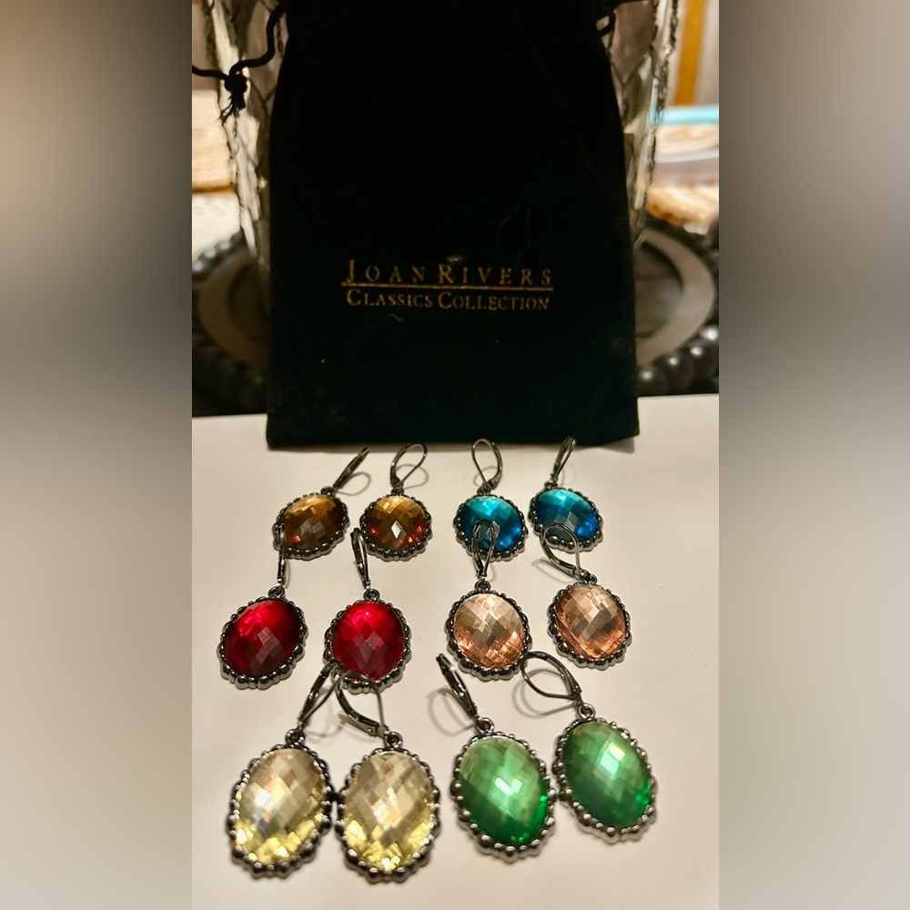 Joan Rivers NWOT never worn. 6 pairs of faceted lever back earrings